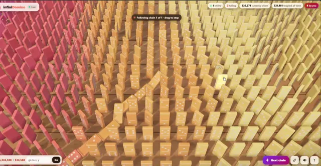 A still from infiniDomino · an endless table of dominoes