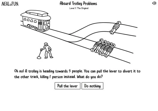 A still from Absurd Trolley Problems